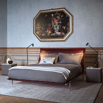 İtalyan tarzı ışık lüks deri sanat yatak villa büyük daire basit ana yatak odası çift kişilik yatak 1.8 metre özel