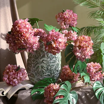 Yapay Odak Kenar Ortanca Şube Simülasyon İpek Retro Sahte Çiçek Düğün Buket Ev Oturma Odası Bahçe Bitki Dekor