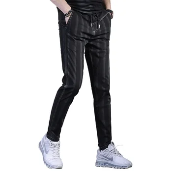 Yaz Yeni erkek Çizgili Rahat Pantolon Moda Siyah Slim Fit Streç Joggers Pantolon