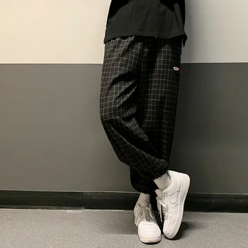 DIMI Erkekler Ayak Bileği uzunlukta Rahat pantolon Ekose Klasik Temel Chic Retro Yüksek Sokak Hip-Hop Gençler Tüm Maç Paket Ayak Gevşek S-3XL