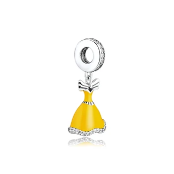 Fandola CKK 100 %925 Ayar-Gümüş Prenses Sarı Elbise Dangle Charm Uyar Orijinal Bilezik Takı Yapımı pulseras mujer