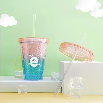 410ml Parlak Plastik Saman Bardak Çift duvarlı Buz Gibi Soğuk İçecek Kahve Suyu Saman Kupa Glitter Bardak Açık Taşınabilir Su Şişesi