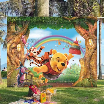 Disney Fotoğraf Duvar Winnie Ayı Tigger Piglet Gökkuşağı Özel Açık Zemin Çocuk Parti Afiş Bebek Duş Arka Plan Doğum Günü