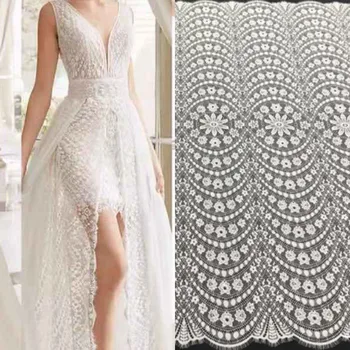 150 cm Geniş 3 Metre Uzun Son Kapalı beyaz düğün elbisesi Chantilly dantel kumaş DIY dikiş kumaş isviçre fransız dantel kumaş