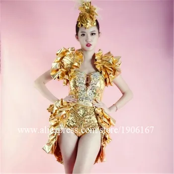 Altın Renk Gece Kulübü Dans Elbise Balo Salonu kostüm Konser Modeli Gösterisi Stüdyo Tema Parti Akşam D