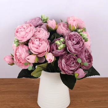 30 cm Farsça Gül Kore Buket Şakayık yapay çiçek 5 Büyük Kafa 4 Küçük Tomurcuk Düğün Ev Dekorasyon Çiçek Fotoğraf Prop