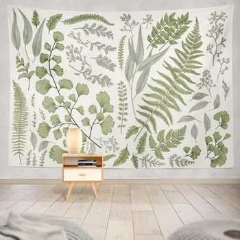 Botanik Polyester Kumaş Goblen Çiçek Yeşil Beyaz Bahar Duvar Asılı Goblen Günlük Dekoratif Goblen Yatak Odası için