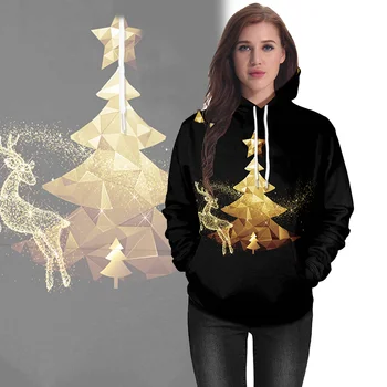 Phantasy Noel Unisex Giyim svetşört Kazak 3D Elk Baskılı Uzun Kollu Moda Rahat Cep Streetwear