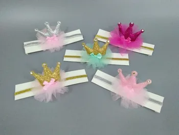 Butik 12 adet Moda Sevimli GlitterTiaras Yumuşak Hairbands Katı Taç Dantel Çiçek Yenidoğan Bantlar Prenses saç aksesuarları