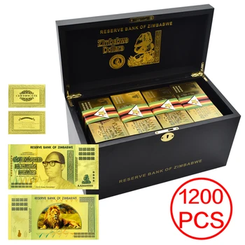 1200 adet/kutu Zimbabve Altın Banknot Yüz Decillion Dolar Sahte Para Ahşap Kutu ile Sanat Eserleri Koleksiyonu için