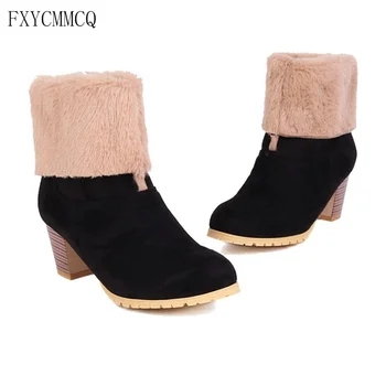 FXYCMMCQ Kış Kalın Topuk Sivri Orta tüp Çizmeler kadın sıcak ayakkabı L-20