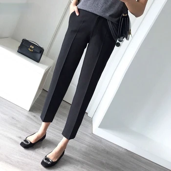 2021 Kadın İlkbahar Yaz Vintage Harem Pantolon Bayanlar İnce Yüksek Bel Pantolon Kadın Gevşek Rahat Düz Takım Elbise Pantolon D619