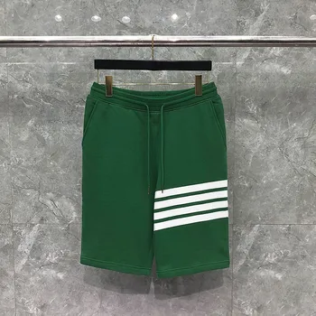TB Thom Yaz Şort erkek 2022 Katı Yeşil Şerit nefes alan günlük pantolonlar Yaz Elastik Bel Erkek Plaj Giyim Şort