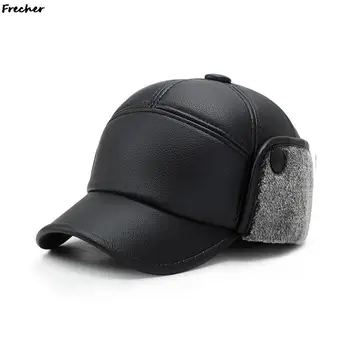 Yeni PU deri Eklemek Peluş Bombacı Şapkalar Kış sıcak kulak koruyucu beyzbol şapkası Yaşlı Adam İçin Doruğa Kap Casquette Açık Kapaklar