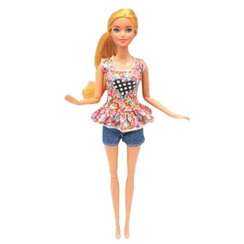Moda 1/6 BJD oyuncak bebek giysileri Barbie Giysileri Kıyafetler Çiçek Fırfır Gömlek Tank Top Denim Kot Şort 11.5 