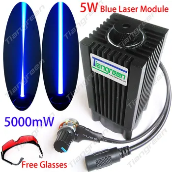 445nm 5W Mavi Lazer Modülü 450nm 5000mW Lazer Kafası + Soğutucu Soğutma Fanı DIY Odaklama Lazer Kesici CNC
