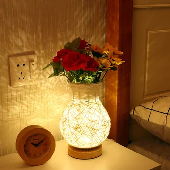 Homestay Dekorasyon Rattan Topu Vazo Masa Lambası Yatak Odası Başucu İskandinav Hediye Led Gece Lambası
