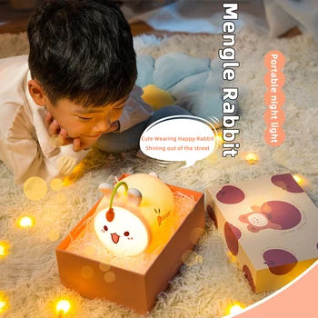 Sevimli Tavşan LED Gece Lambası Yumuşak Silikon Kısılabilir Uzaktan Kumanda USB Şarj Edilebilir Çocuklar İçin Bebek Hediye Başucu Yatak Odası Gece Lambası