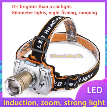 Zoom far güçlü ışık LED dış aydınlatma madenci lambası süper parlak kafa monte el feneri indüksiyon gece lambası