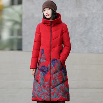 Nakış Uzun boy 6XL pamuklu ceket kadın Yeni Kış Kore İnce Yastıklı iç astarlı ceket Over-the-diz Ceket Elbise