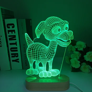 Kesim Köpek Yaratıcı Uzaktan 3D Led Ahşap Akrilik Lamba katı Ahşap İçi Boş Oyma Dekoratif Gece Lambası Çocuklar için Hediye Ev Dekor