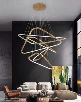 Oturma odası Modern basit LED ışıkları tasarımcı kişilik yaratıcı Villa dubleks paslanmaz çelik üçgen avize
