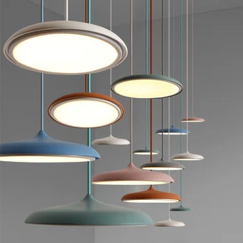 Modern led kolye lamba sanat tasarım Metal demir süspansiyon Ufo yuvarlak tabak ışıkları fikstür yaratıcı ince iskandinav asılı oturma odası