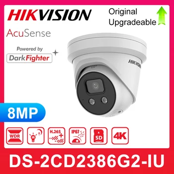 Orijinal Hikvision 8MP DS-2CD2386G2-IU Siyah POE IR Dahili Mikrofon AcuSense IPC Sabit Taret ağ kamerası 4k H. 265 + IP67