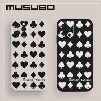 Musubo Kare Sıvı Silikon Telefon Kılıfı İçin iPhone 13 12 11 Pro Max Mini X XS Max XR 7 8 Artı SE3 2 Poker Lens Koruma Kapağı