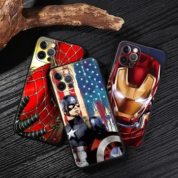 Avengers Marvel Siyah Kapak Apple iPhone 13 14 12 11 Pro Max Mini XR XS 6 7 8 Artı Kılıfları Funda Süper Kahramanlar Örümcek Adam Ironman