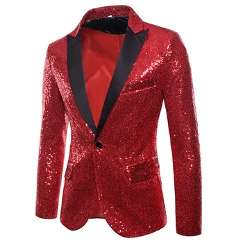 Parlak Altın Pullu Süslenmiş Blazer Ceket Glitter Erkekler Gece Kulübü Balo Suit Blazer Erkekler Kostüm Homme Şarkıcılar Sahne Giysileri