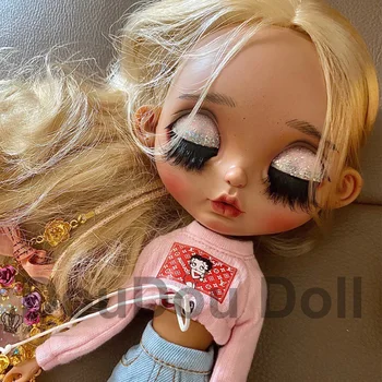BUZLU NBL + Blyth Doll 1/6 Ortak Vücut 30CM BJD Oyuncaklar siyah Shin Heykel Ve Makyaj El Yapımı Mat Yüz kahverengi peruk moda Kız