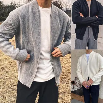 Şık Erkek Kış Ceket Rahat Triko Standı Yaka Erkek Kış Ceket Slim Fit Sonbahar Kazak Ceket Kalma