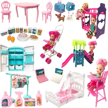 NK Mix Bebek Oyuncak oyna Pretend bebek yatağı Sandalye Bebek Mobilya Min Buzdolabı Barbie Aksesuarları Kelly Dollhouse Moda Oyuncak JJ