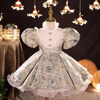 Kızlar İspanyol Çiçek Balo Bebek Kraliyet Lolita Prenses Elbiseler Bebek Doğum Günü Vaftiz Elbise Kız Butik Giyim