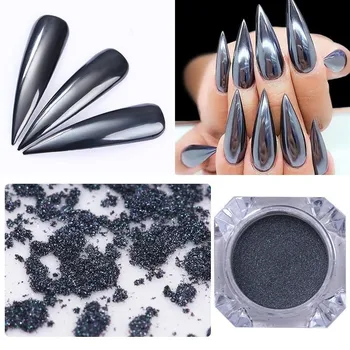 Siyah Ayna parlak tırnak tozu 1g Gun Metal Renk Göz Kamaştırıcı Parlayan Krom Pigment Toz Paillettes Nail Art Süslemeleri