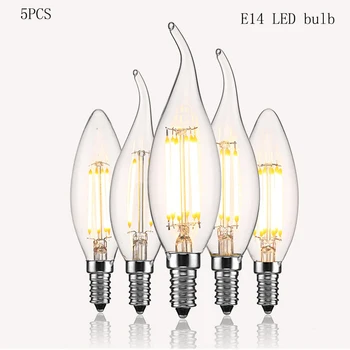 5 ADET LED ampul 2 W / 4 W / 6 W E14 Kısılabilir Edison Retro Filament mum lamba sıcak / soğuk beyaz ışık mutfak toplantı odası aydınlatma
