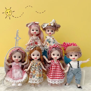 6 Stilleri Mini sevimli çizgi film bebeği Oyun Evi Giydirme Oyunu Lolita Prenses Elbise Bebek Çocuk Kız Oyuncak Yeni Yıl Festivali Hediye 17Cm