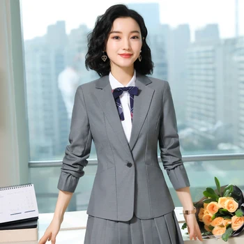 2021 Resmi İş Blazer Ceket OL Stilleri Yaz Zarif Gri Blazers Ceketler Ceket Kadınlar Bayanlar için Ofis Blazer Dış Giyim Tops