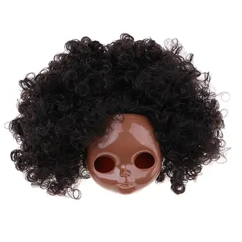 Makyaj Tabaklanmış Faceplate Arka Plaka Vücut Parçaları ile Siyah Afro Kısa Saç Peruk Blythe Doll İçin RBL