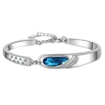 Elegance Mavi Kristal Melek Gözyaşı Bileklik Bileklik Kadınlar Kız Lady Düğün doğum günü hediyesi İçin 925 Gümüş Takı