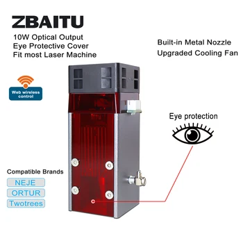 ZBAITU FF80 80W Yükseltilmiş Lazer Modülü Kafası Kapaklı Metal Meme Dahili Hava Yardımı CNC Lazer Kesim Oyma Modülü