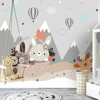 Özel Fotoğraf Duvar Kağıdı İskandinav El-boyalı 3D Karikatür Tavşan çocuk Odası Duvar Arka Plan duvar tablosu Papel De Parede 3 D