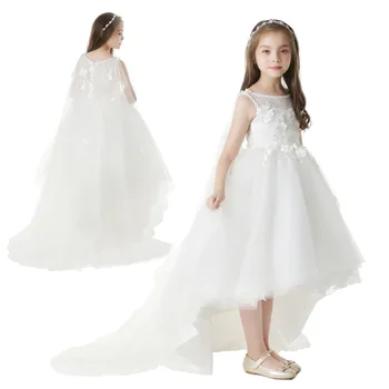 2020 Yeni Çocuk Elbise Kız Zarif Uzun Balo Beyaz Nakış Tül Abiye Çocuk Mezuniyet Elbiseleri