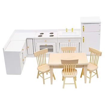 Ahşap Dollhouse Mobilya Mini Ahşap Mobilya Minyatür mutfak mobilyası Seti Ev Aksesuarları Doğum Günü Hediyeleri İçin