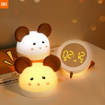 Xiaomi Homurdanma çalar saat gece lambası sarı ve beyaz led ışık masa lambası karikatür flip çalar saat fare atmosfer ışığı