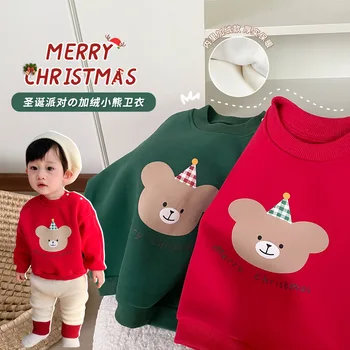 Bebek Kadife Noel Yeni Yıl Tişörtü Moda Çocuklar Kız Erkek Hoodies Sevimli Canlı Çocuk Kış Kalın Üstleri 2 3 4 5 6 7y
