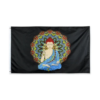 DİKEY 90x150 cm Bodhisattva Buda Budist Idol Barış Güvenlik Bayrağı