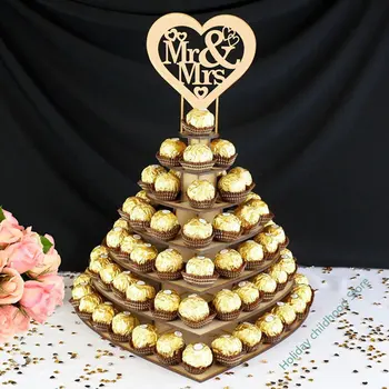 Ahşap kalp şeklinde aşk çikolata çerçeve düğün ahşap takı booth şeker Cupcake tatlı raf