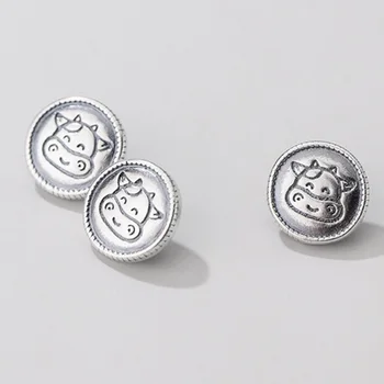 925 Ayar Gümüş Karikatür İnek Desen Yuvarlak Düğme Kolye 10mm Moda Dekorasyon Gümüş Takılar DIY Güzel Takı Aksesuarları
